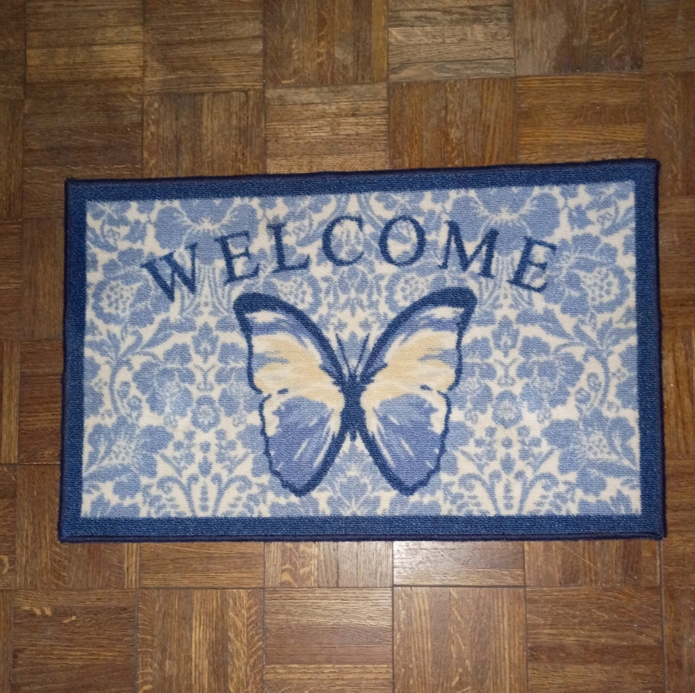 Welcome Butterfly Blue Accent Mat - Home Accents